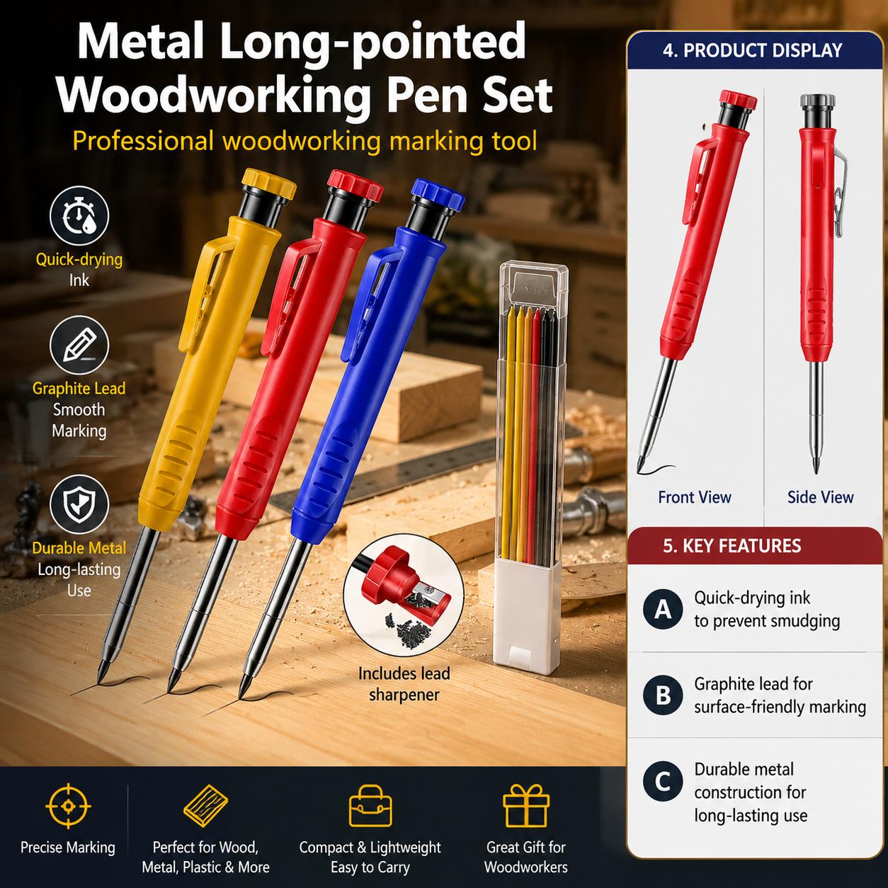 Workshop Marking Tools - طقم قلم رصاص ميكانيكي معدني برأس
