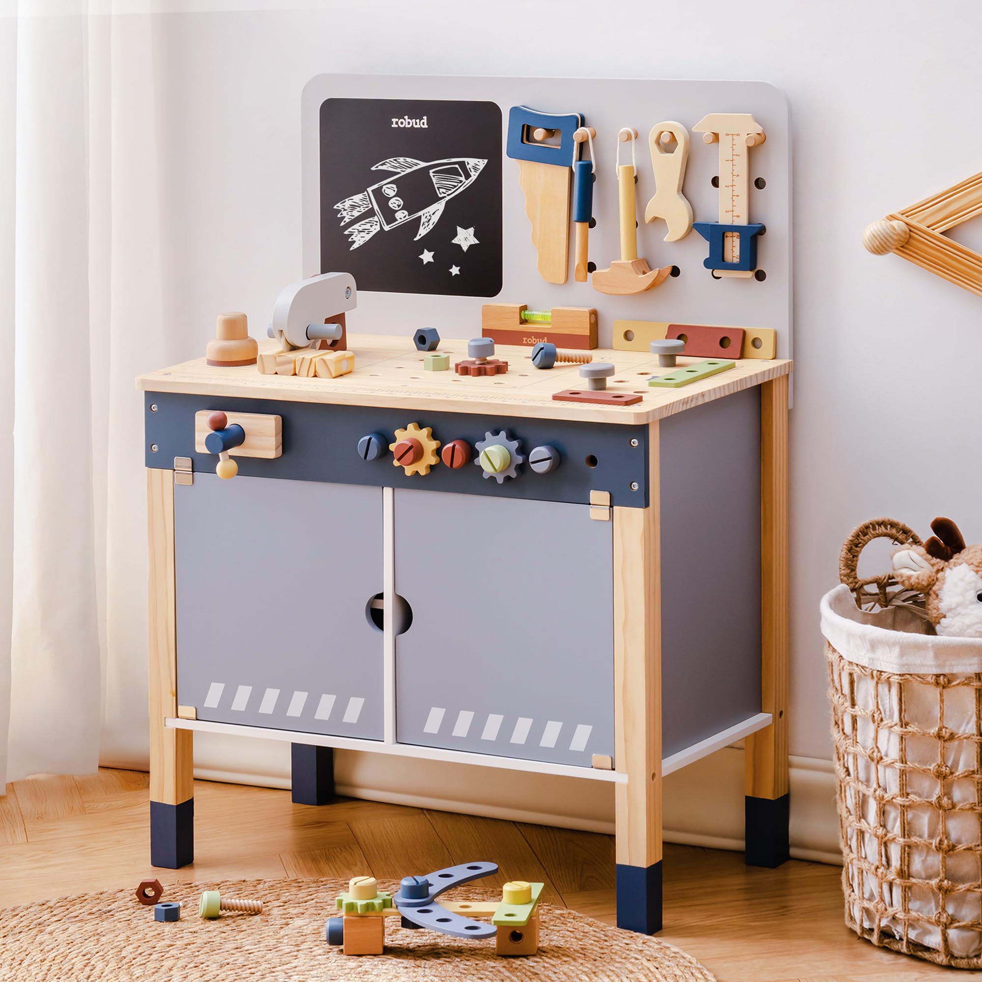 Tools Workshop Kids - طاولة عمل خشبية من ROBUD، مجموعة